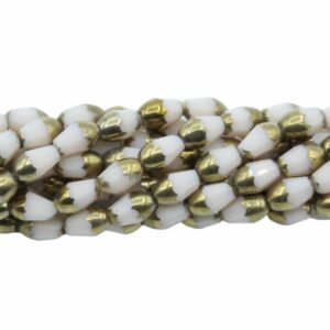 Faceted Drop Bead - 7mm - 33cm Strand - Cream / Gold