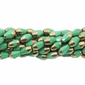Faceted Drop Bead - 7mm - 33cm Strand - Green / Gold