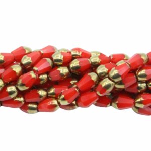 Faceted Drop Bead - 7mm - 33cm Strand - Lt Siam / Gold