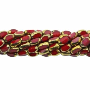 Faceted Oval Bead - 7mm - 34cm Strand - Dark Red Coral / Gold