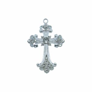 Cross / Crystal Pendant - 68mm - Silver / Crystal