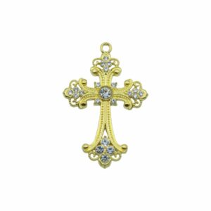 Cross / Crystal Pendant - 68mm - Gold / Crystal