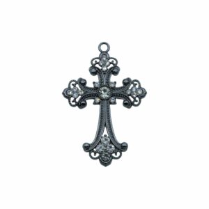 Cross / Crystal Pendant - 68mm - Gun Metal / Crystal