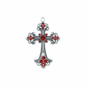 Cross / Crystal Pendant - 68mm - Antique Silver / Light Siam