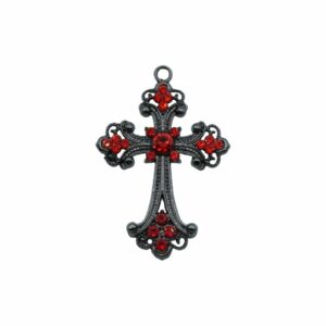 Cross / Crystal Pendant - 68mm - Gun Metal / Light Siam