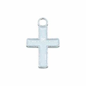 Cross Charm - 17mm - White / Silver