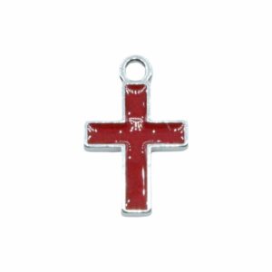 Cross Charm - 17mm - Red / Silver