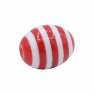 Oval Bead – 12 x 10mm – Red / White