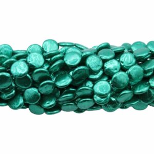 Coin Pearls - 13mm - Green - 55cm Strand