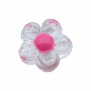 Flower Bead - Colourlined - 12mm - Clear / Dark Pink