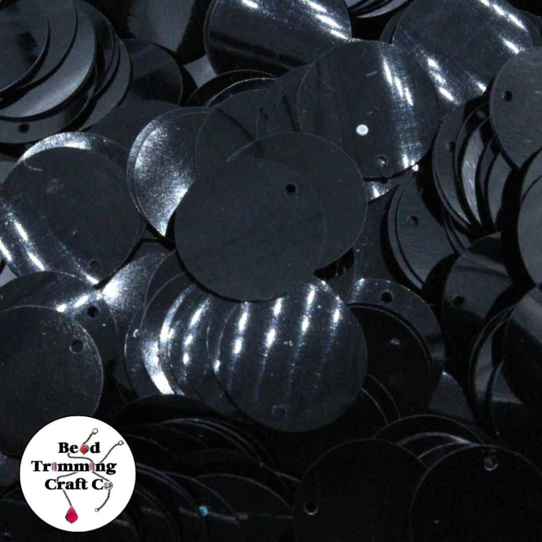 Sequin - Round - Flat – 20mm - Black - Price per gram