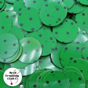 Sequin - Round - Flat – 20mm - Green Polka Dot - Price per gram