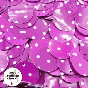 Sequin - Round - Flat – 20mm - Pink Polka Dot - Price per gram