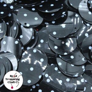 Sequin - Round - Flat – 20mm - Black Polka Dot - Price per gram
