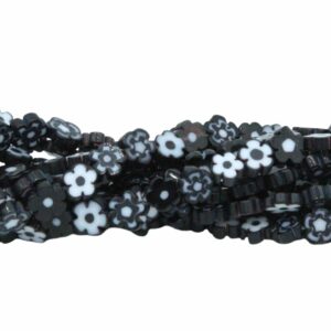 Flower Lampwork Beads - Glass - 8mm - 40cm Strand - Black