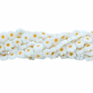 Flower Lampwork Beads - Glass - 8mm - 40cm Strand - White