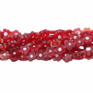 Flower Lampwork Beads - Glass - 8mm - 40cm Strand - Red