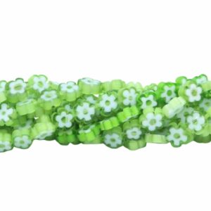 Flower Lampwork Beads - Glass - 8mm - 40cm Strand - Green