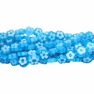 Flower Lampwork Beads - Glass - 8mm - 40cm Strand - Light Blue