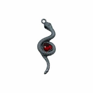 Gothic Snake Charm with Crystal - 42mm - Gun Metal / Ruby