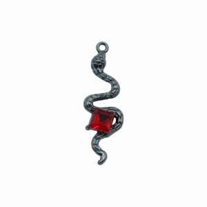 Gothic Snake Charm with Crystal - 38mm - Gun Metal / Ruby