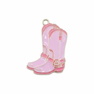 Cowgirl Boots Charm - 30mm - Gold / Pink