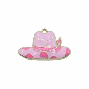 Cowgirl Hat Charm - 34mm - Gold / Pink