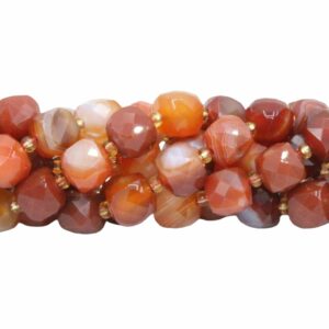 Cube Bead – 8mm - Faceted - 37cm Strand - Red Stripe Agate
