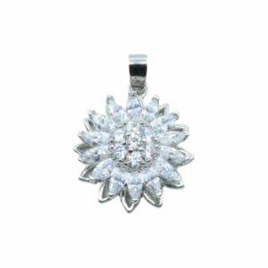 Spinning Flower / Crystal Pendant - Antique Silver - 18mm