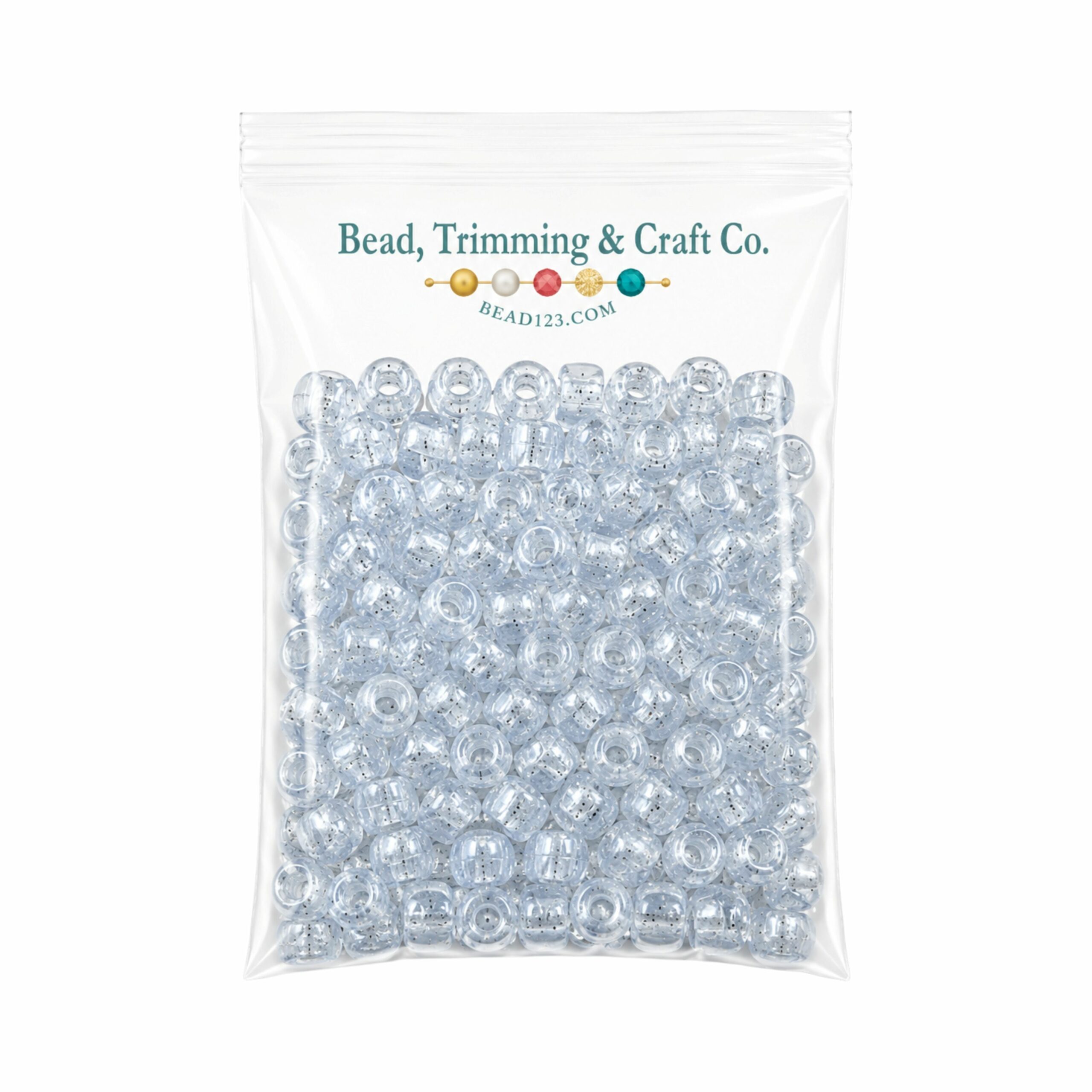 Pony Beads - 9mm - Clear - Glitter - 100 Pieces