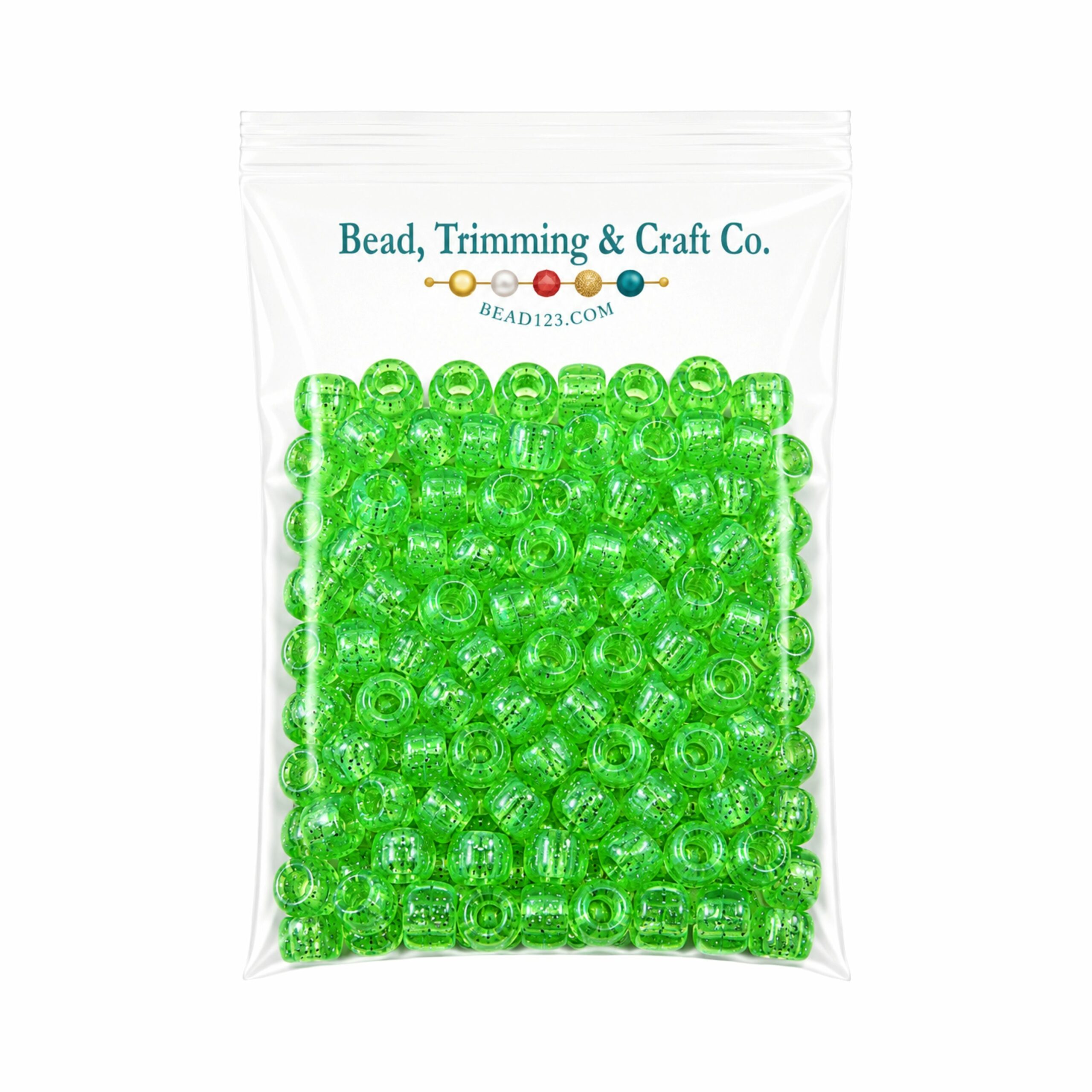Pony Beads - 9mm - Green Light - Glitter - 100 Pieces