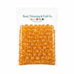 Pony Beads - 9mm - Orange - Glitter - 100 Pieces
