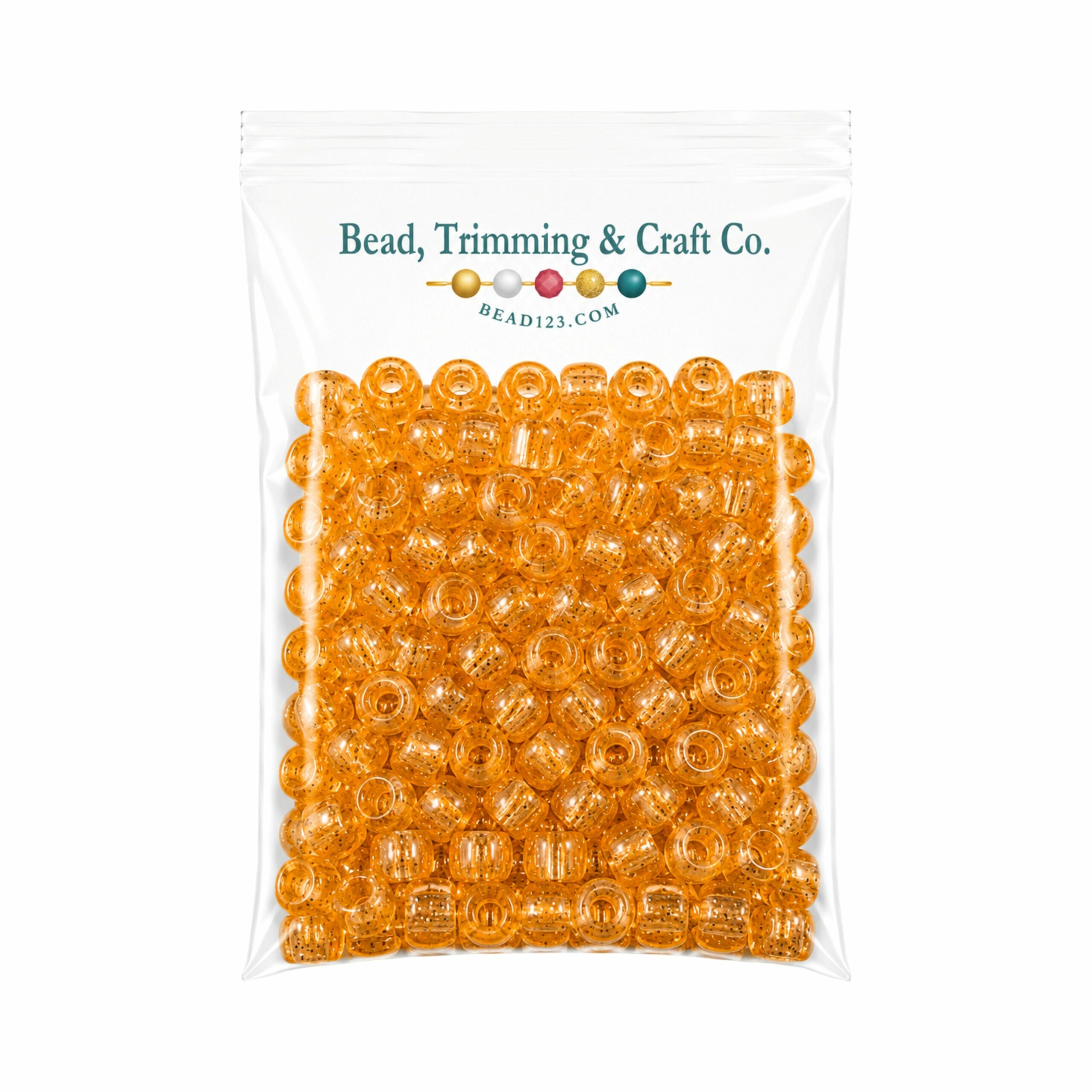 Pony Beads - 9mm - Orange - Glitter - 100 Pieces