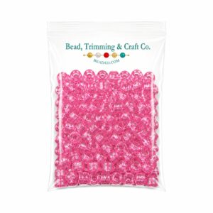 Pony Beads - 9mm - Pink Light - Glitter - 100 Pieces