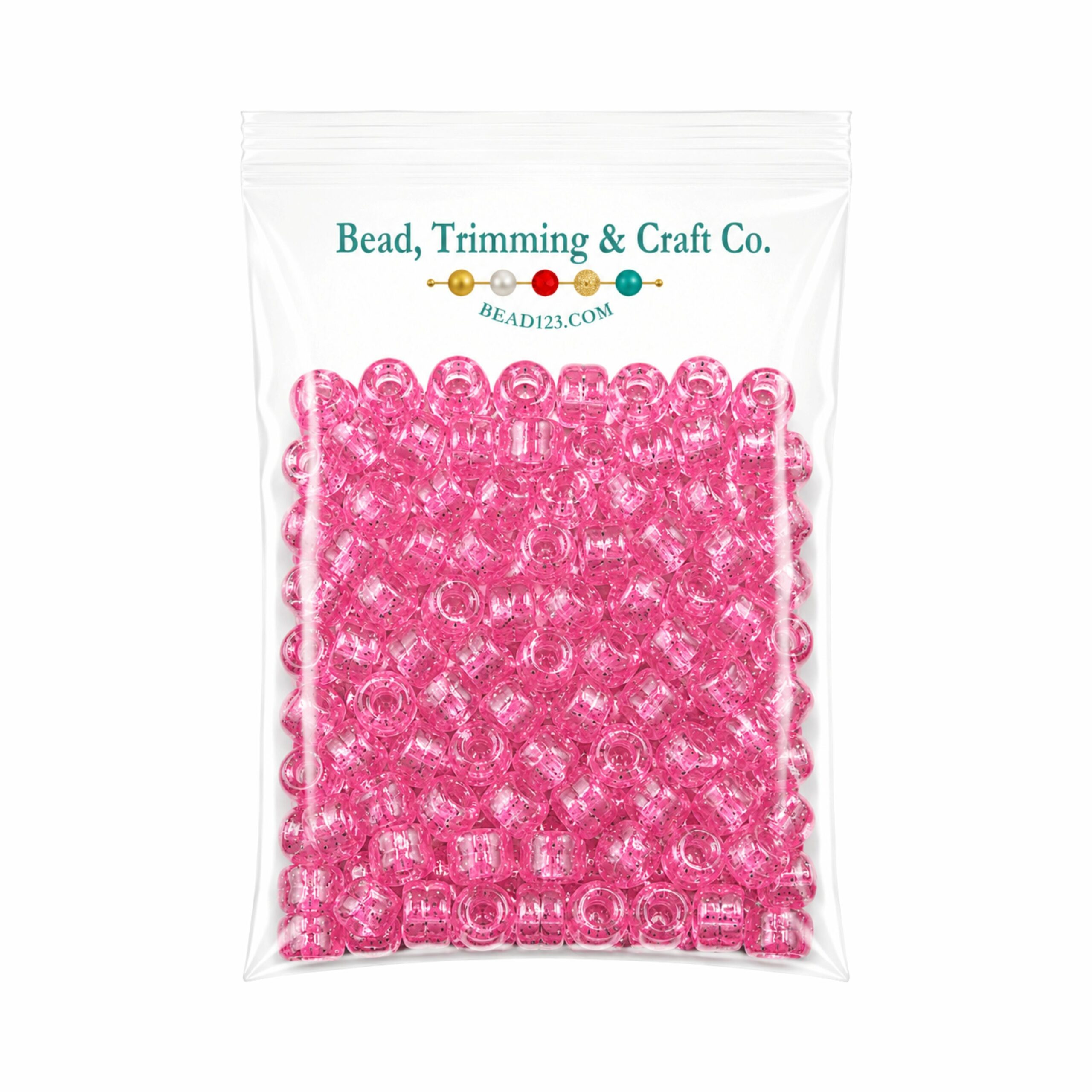 Pony Beads - 9mm - Pink Light - Glitter - 100 Pieces