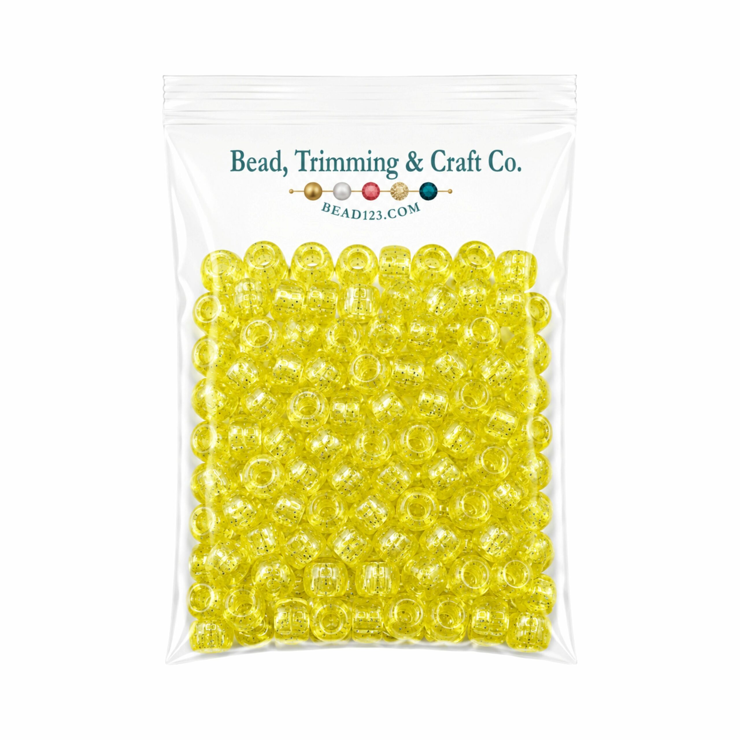 Pony Beads - 9mm - Yellow - Glitter - 100 Pieces