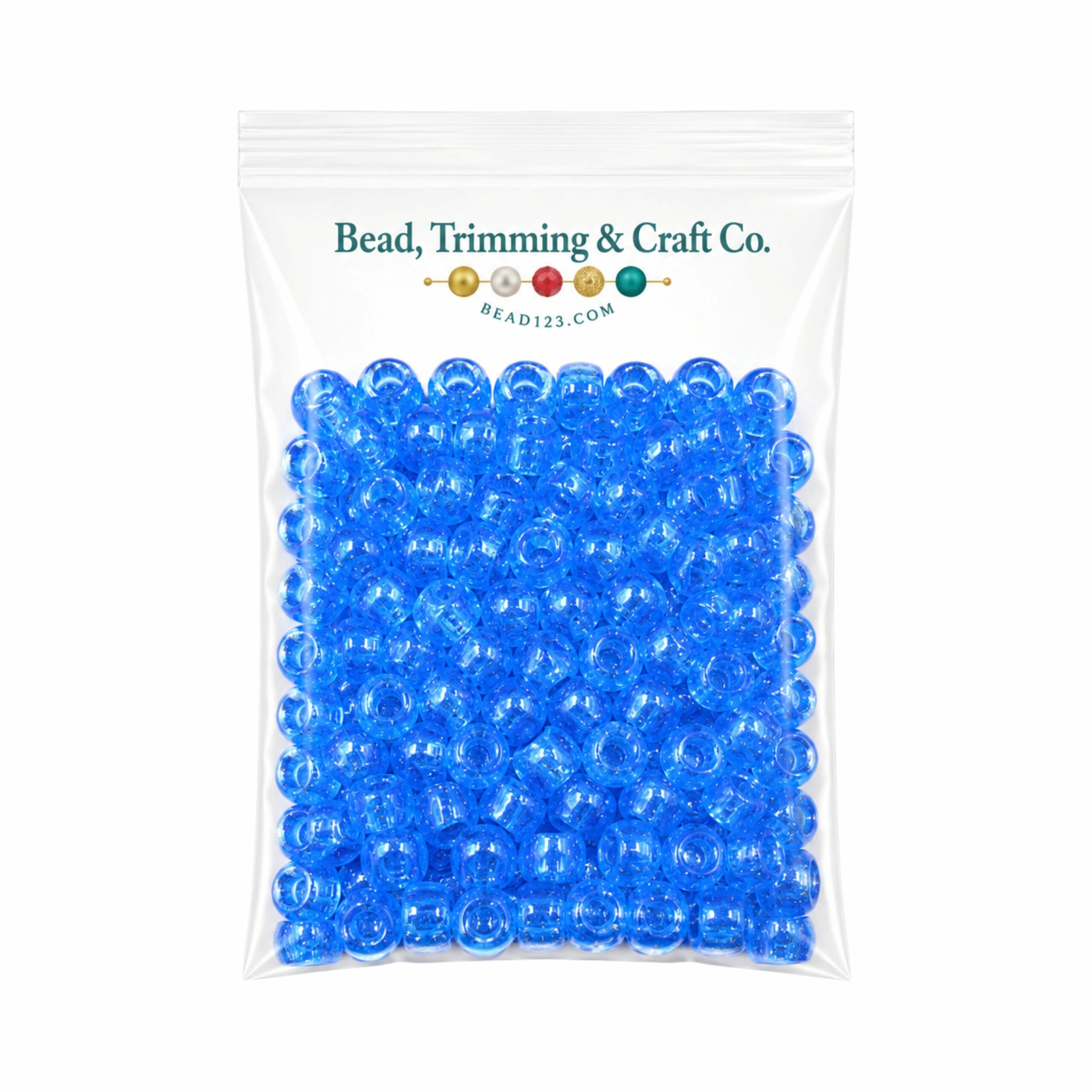 Pony Beads - 9mm - Blue - Glitter - 100 Pieces