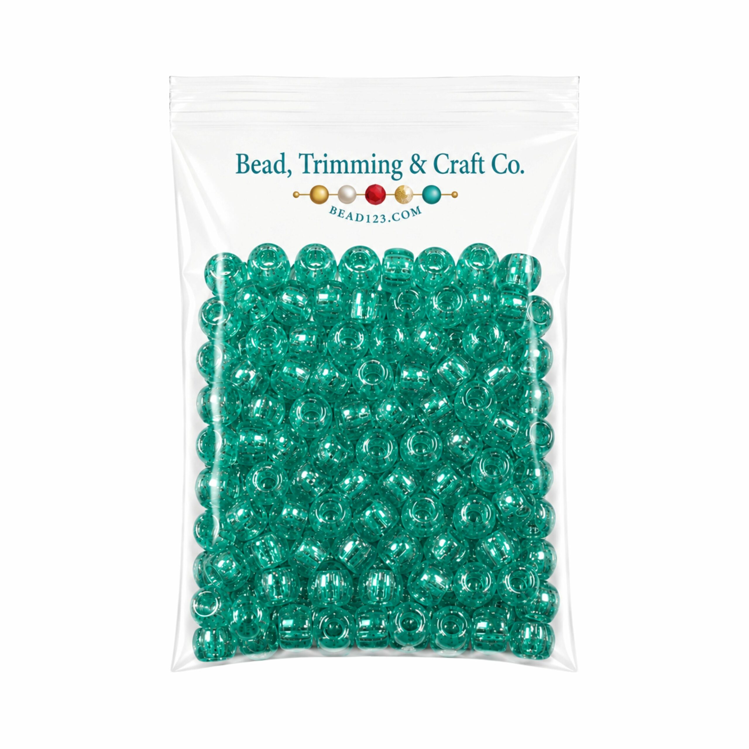Pony Beads - 9mm - Green - Glitter - 100 Pieces