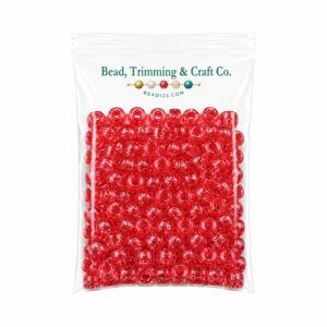 Pony Beads - 9mm - Red Light - Glitter - 100 Pieces