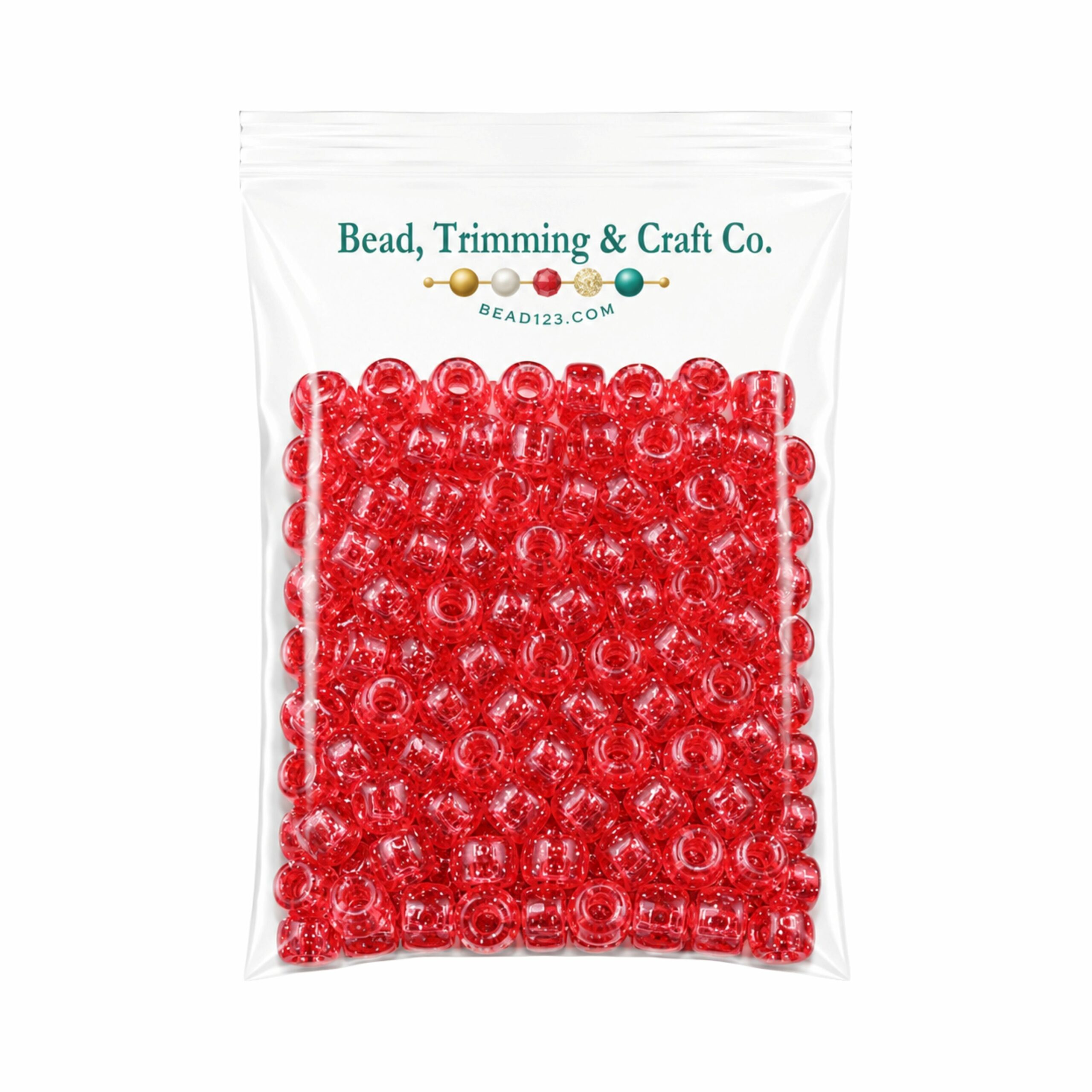 Pony Beads - 9mm - Red Light - Glitter - 100 Pieces