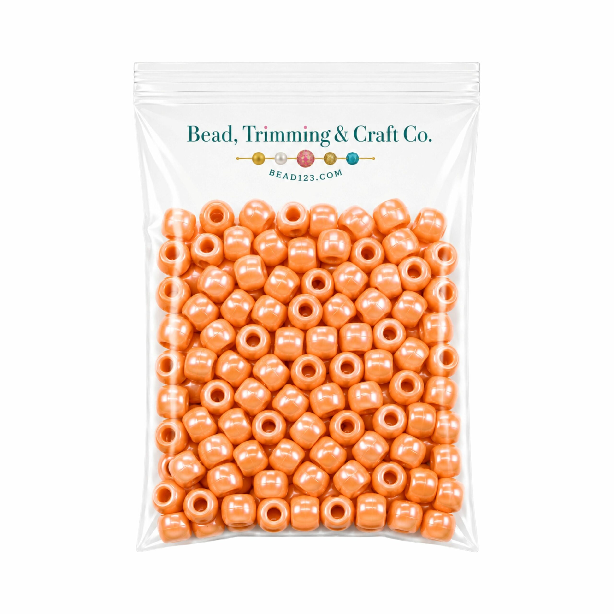 Pony Beads - 9mm - Orange Light - Pearl - 500 Grams - 2000 Pieces