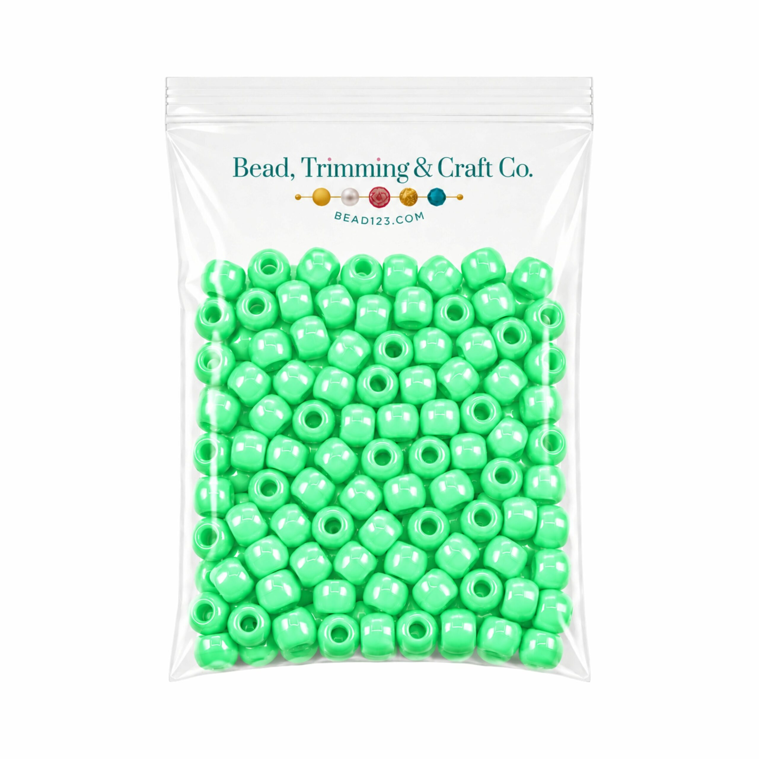 Pony Beads - 9mm - Green Light - Pearl - 100 Pieces