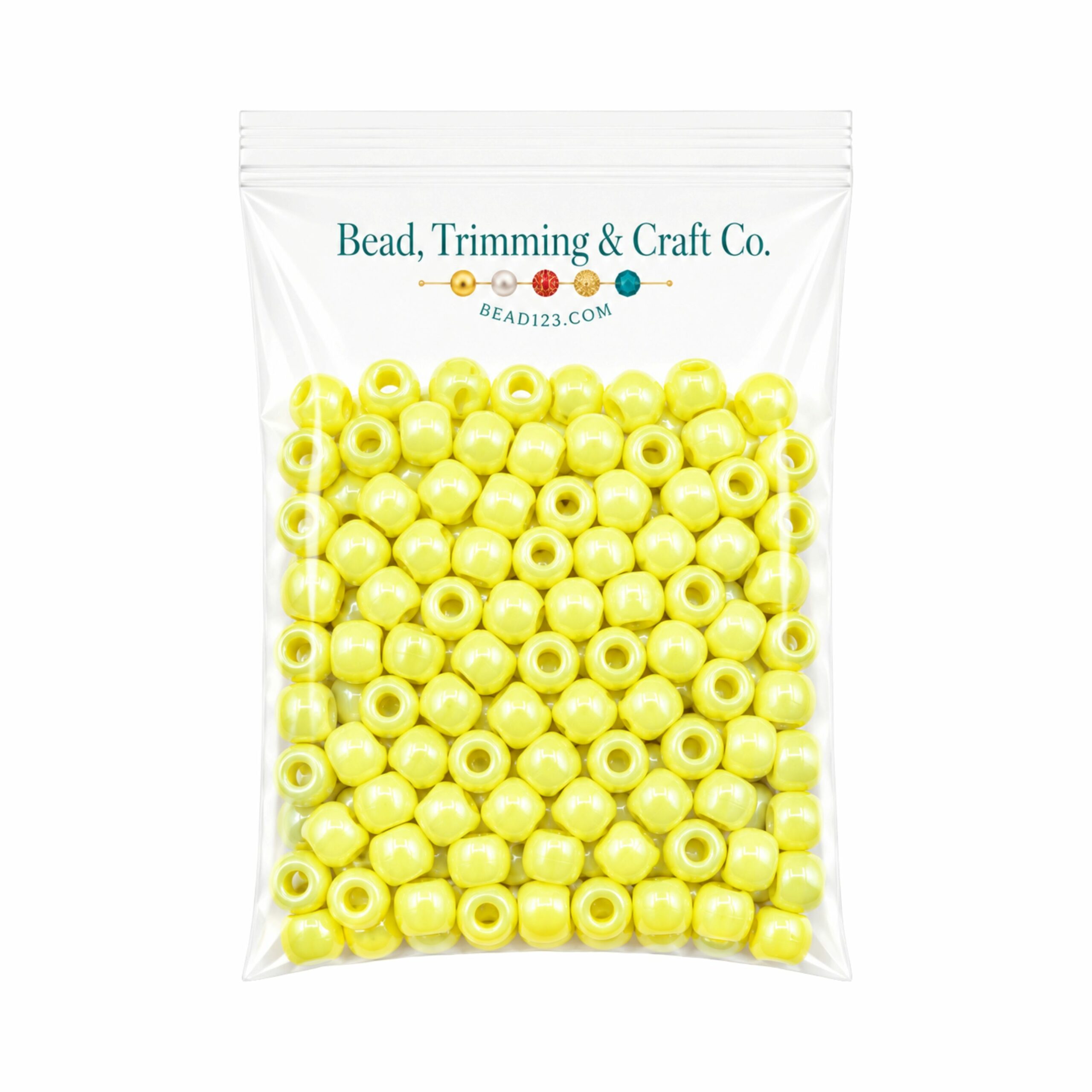 Pony Beads - 9mm - Yellow - Pearl - 100 Pieces