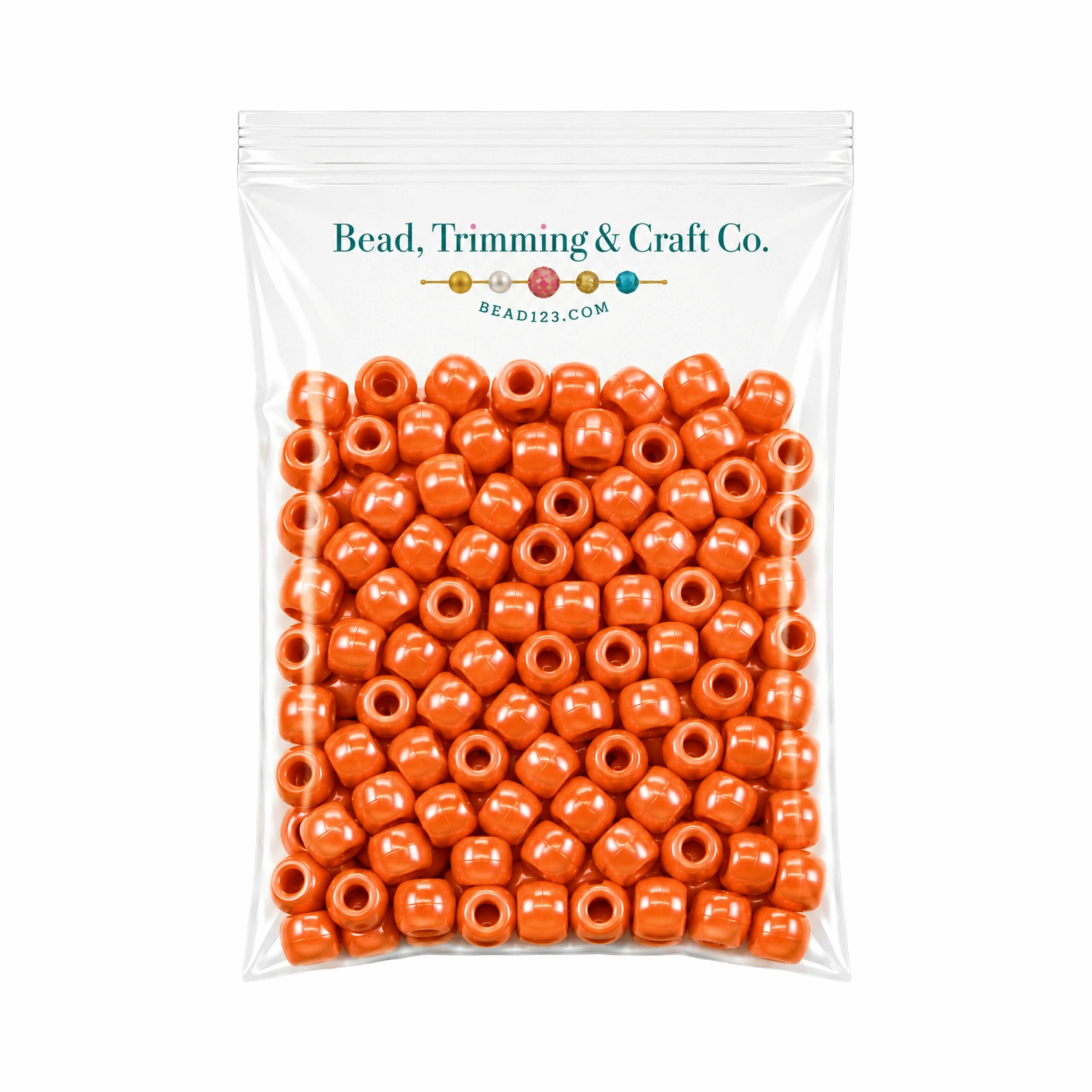 Pony Beads - 9mm - Orange - Pearl - 100 Pieces