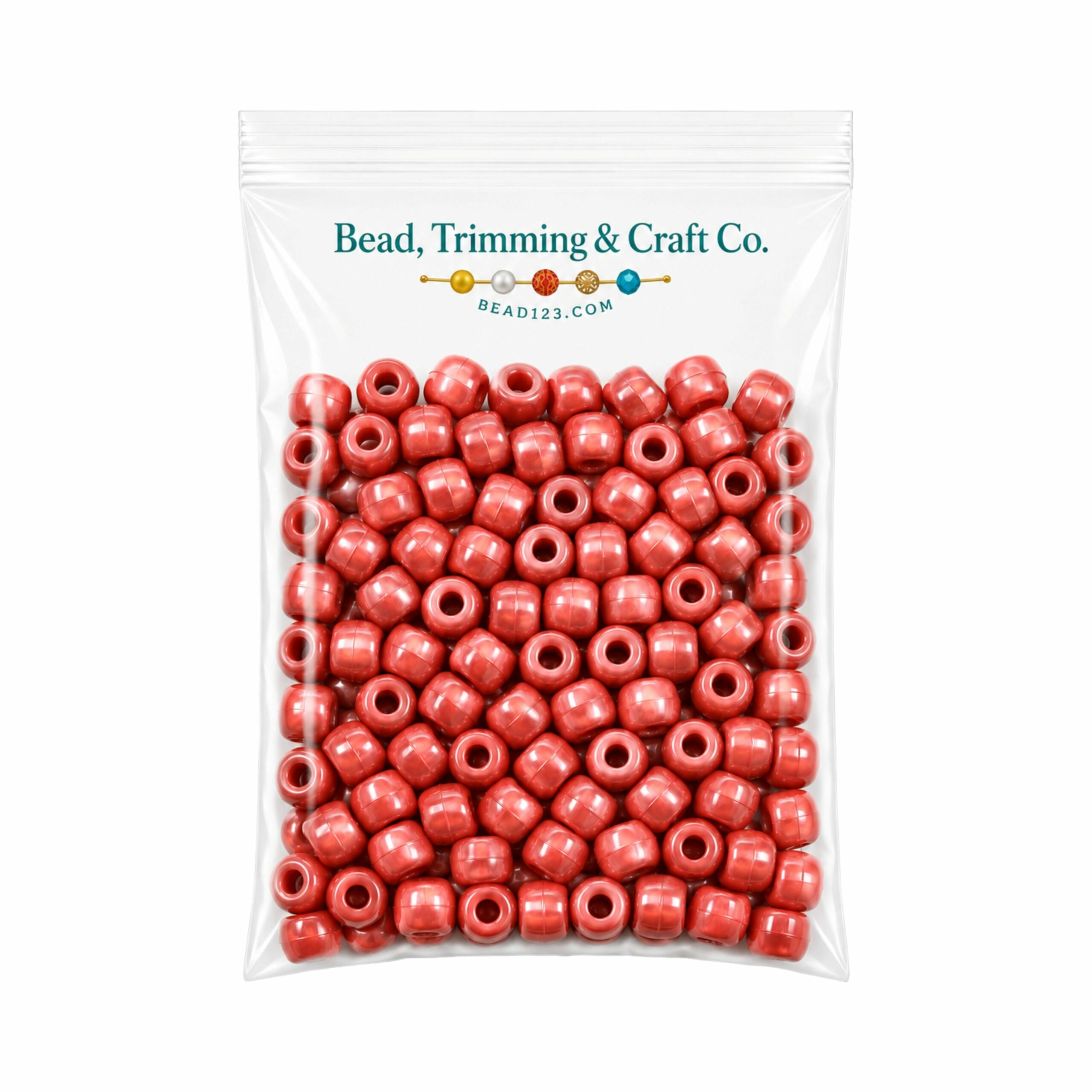 Pony Beads - 9mm - Red - Pearl - 100 Pieces