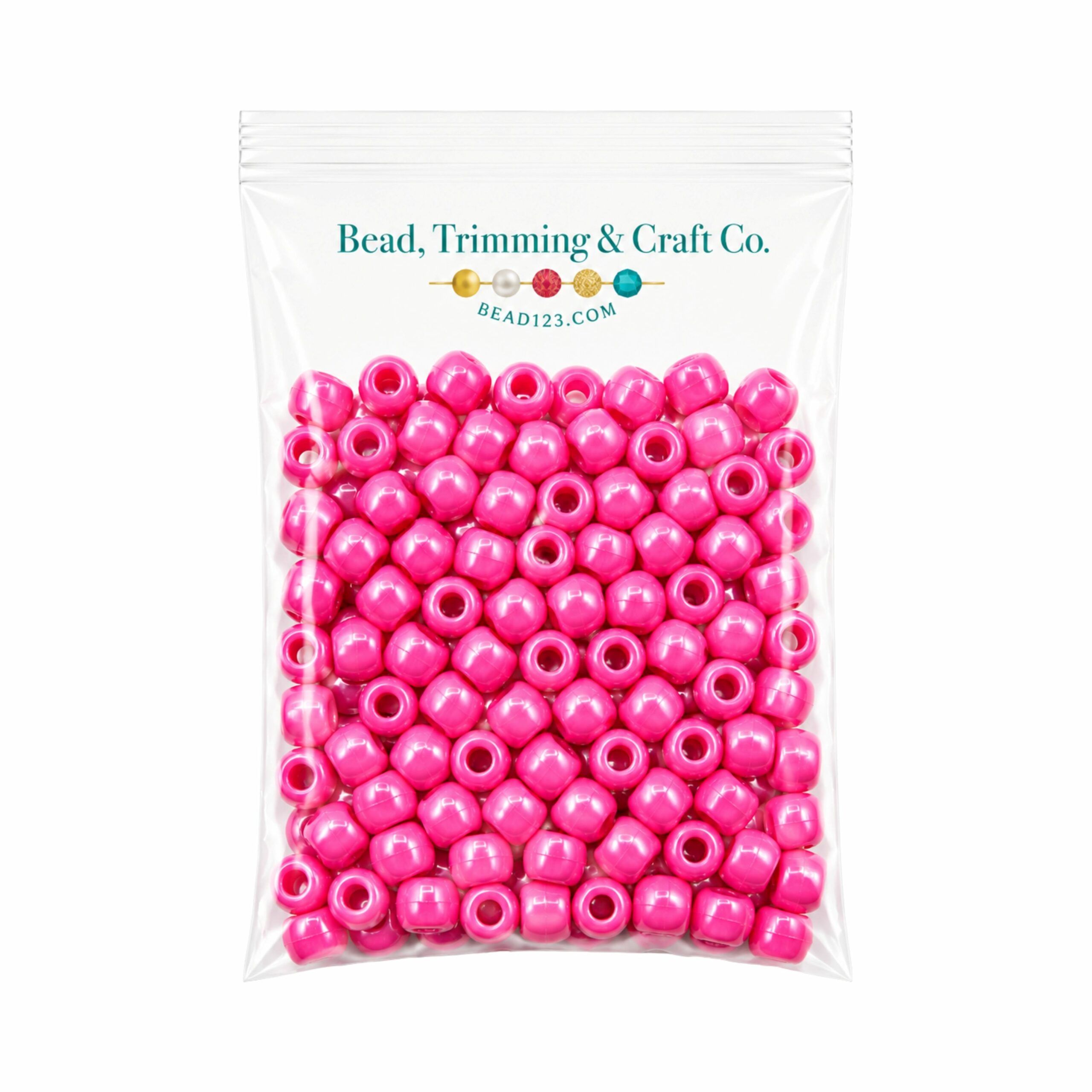 Pony Beads - 9mm - Pink - Pearl - 100 Pieces