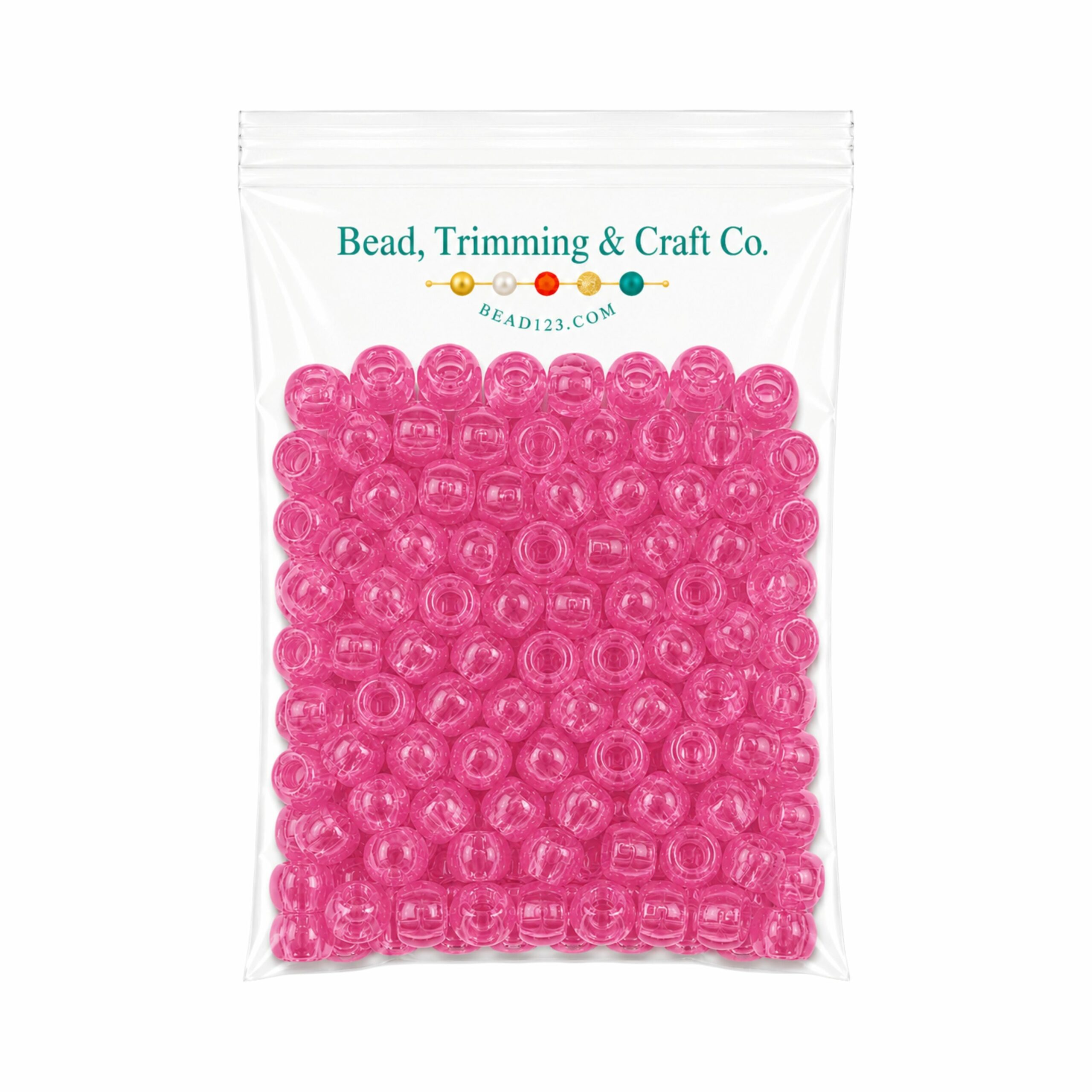 Pony Beads - 9mm - Pink Light - Transparent - 100 Pieces