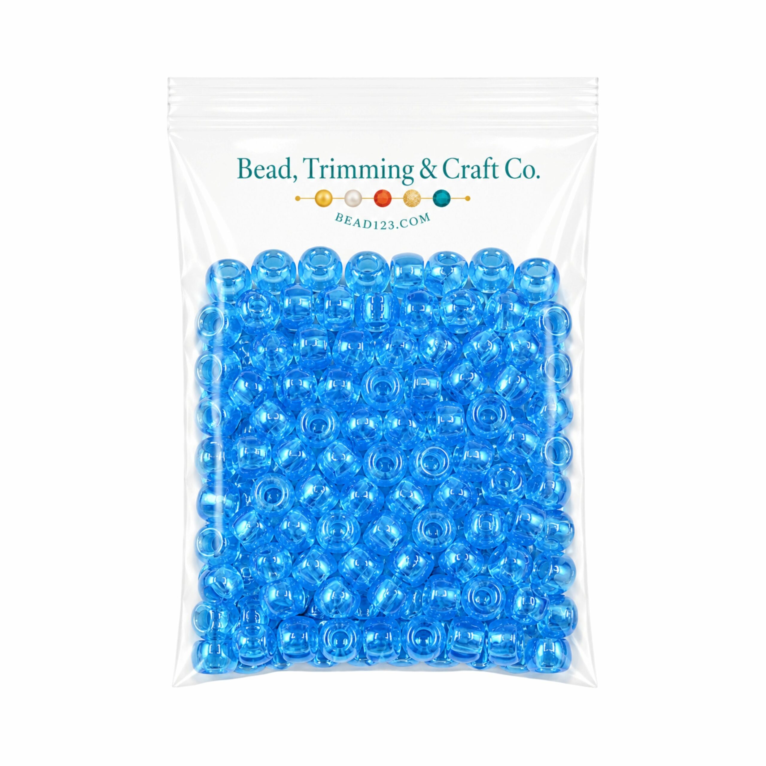 Pony Beads - 9mm - Blue - Transparent - 100 Pieces