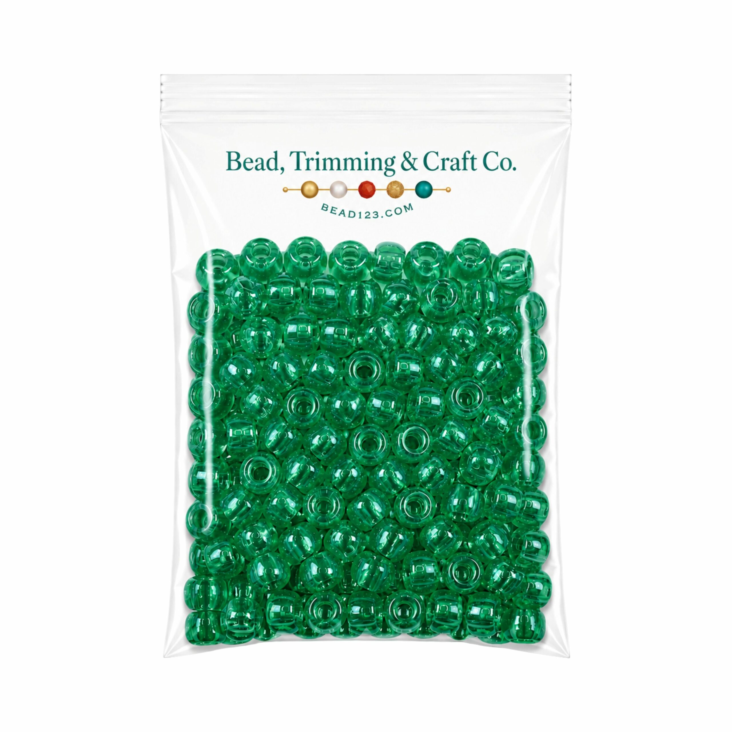 Pony Beads - 9mm - Green - Transparent - 100 Pieces