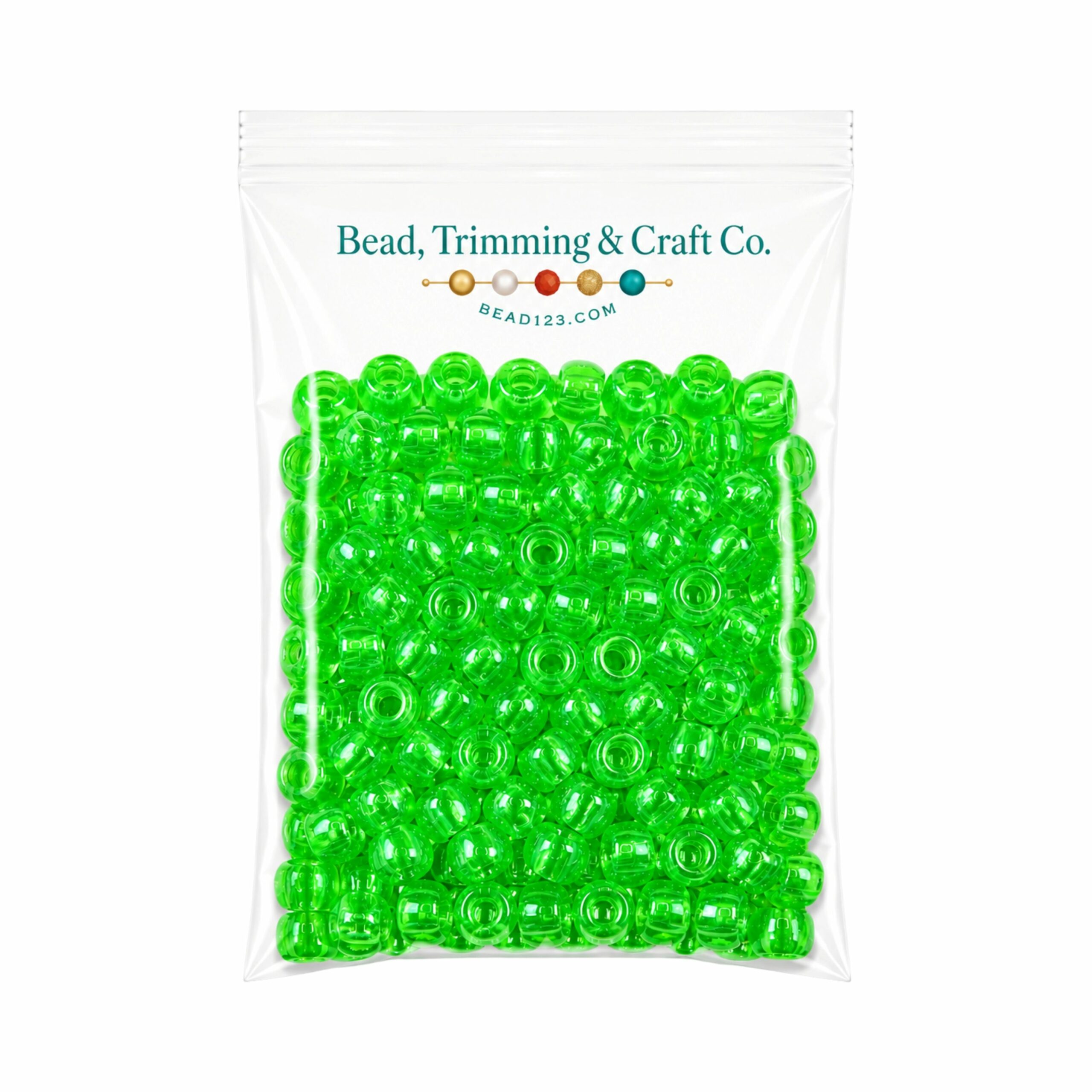 Pony Beads - 9mm - Green Light - Transparent - 100 Pieces